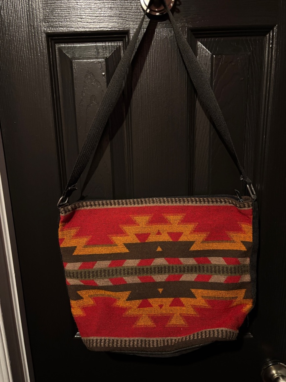 Southwestern Red Patterned Shoulder Bag with Black Strap